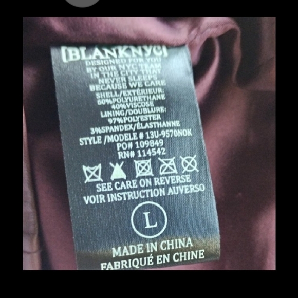 Blank NYC Moto Biker Jacket size large Vegan Burgundy Pl - Picture 5 of 5